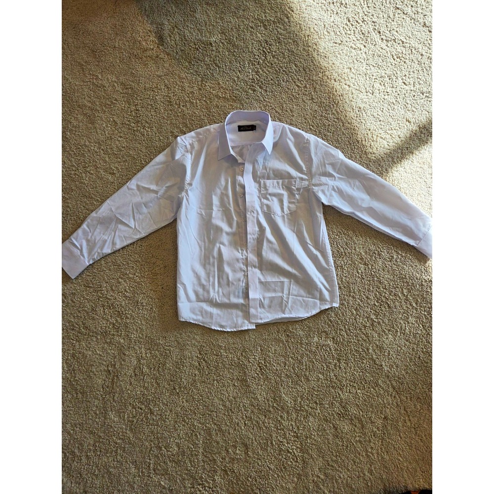 Alberto Donelli Boys White Solid Cotton Long Sleeve Dress Shirt L 14-15 Pocket